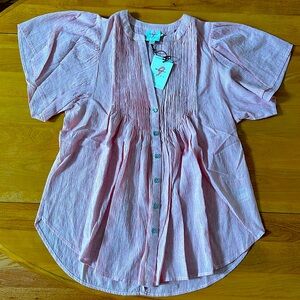 The Nines by Hatch Striped Button Short-sleeved Maternity Blouse NWT Size Small